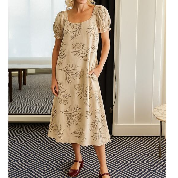 Buru Dresses & Skirts - BURU Puff Sleeve Hampton Dress in Neutral Botanical Print Size Small